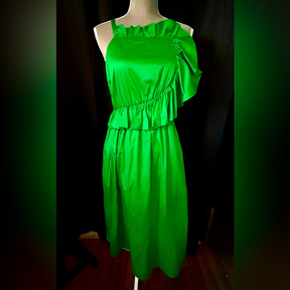 CROSBY by Mollie Burch Green Ruffle Cotton Midi Dress, Size S